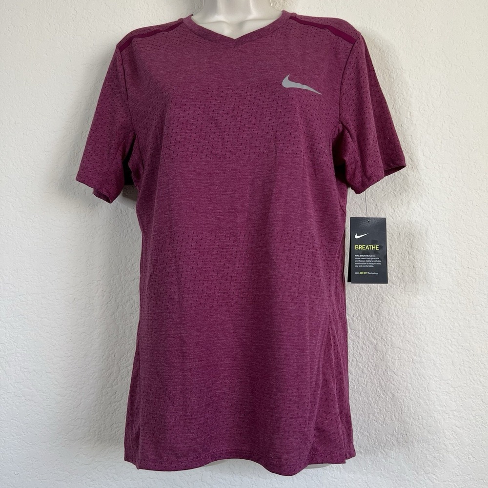Nike Men's Dri-Fit Breathe Running Top Size S AA4858-665 Berry NEW